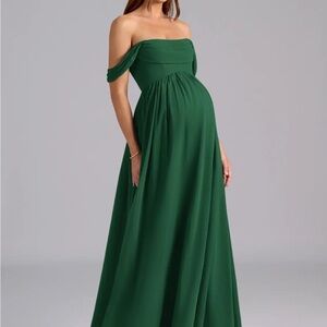Elegant Off-Shoulder Green Maternity Bridesmaid Dress
